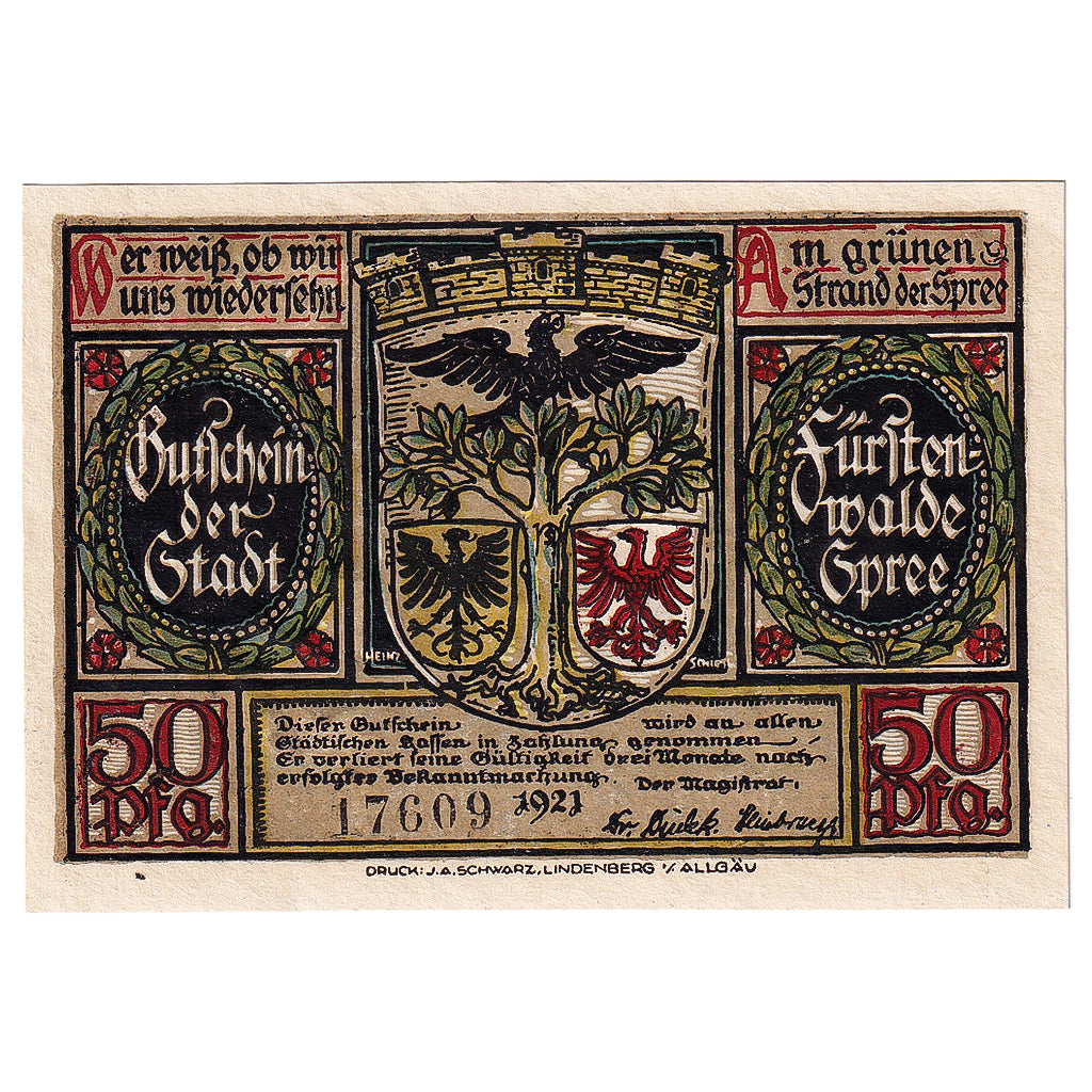 Banknote, Germany, Fürstenwalde, 50 Pfennig, guerre, 1921, UNC(63), Mehl:403.1a