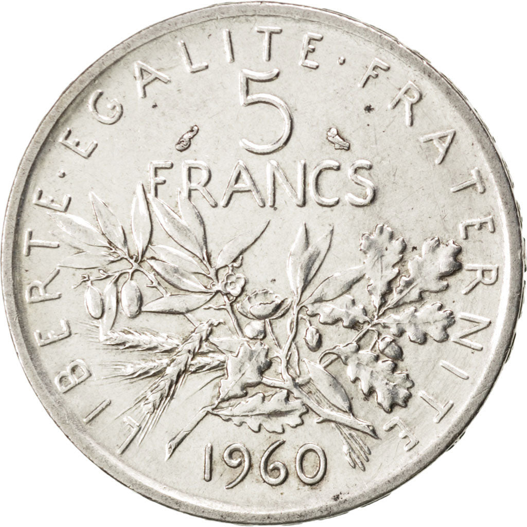 Münze, Frankreich, Semeuse, 5 Francs, 1960, VZ, Silber, KM:926, Gadoury:770