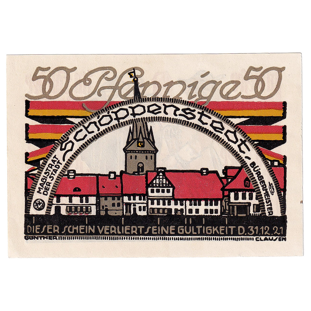 Banknot, Niemcy, Schoppenstedt, 50 Pfennig, personnage, 1921 SPL Mehl:1199.1a