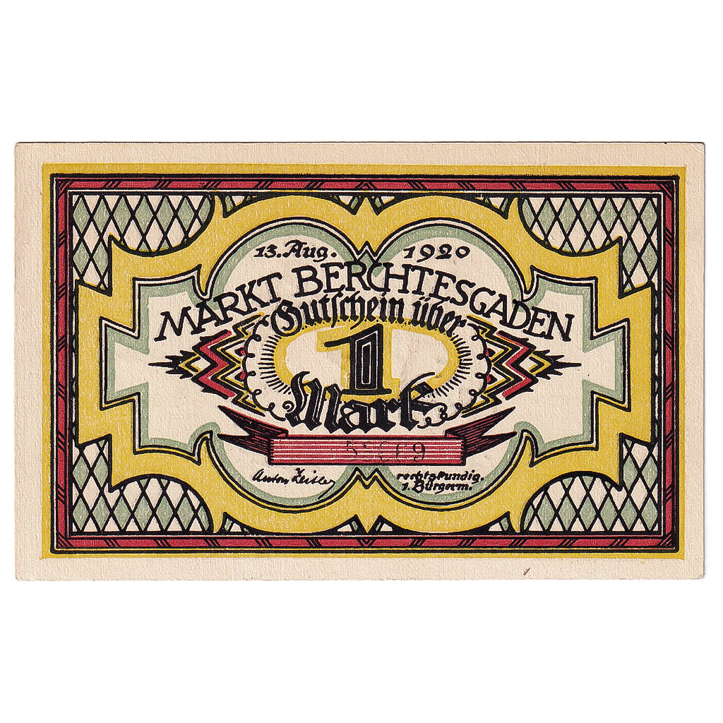 Banknote, Germany, Berchtesgaden, 1 Mark, personnage, 1920 UNC(63) Mehl:76.6