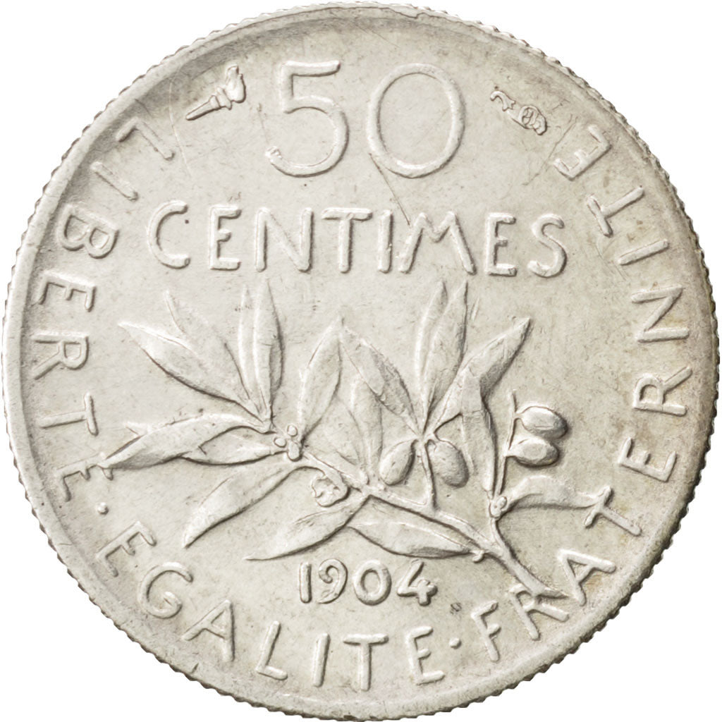 FRANCE, Semeuse, 50 Centimes, 1904, Paris, KM #854, EF(40-45), Silver, 18.1,...