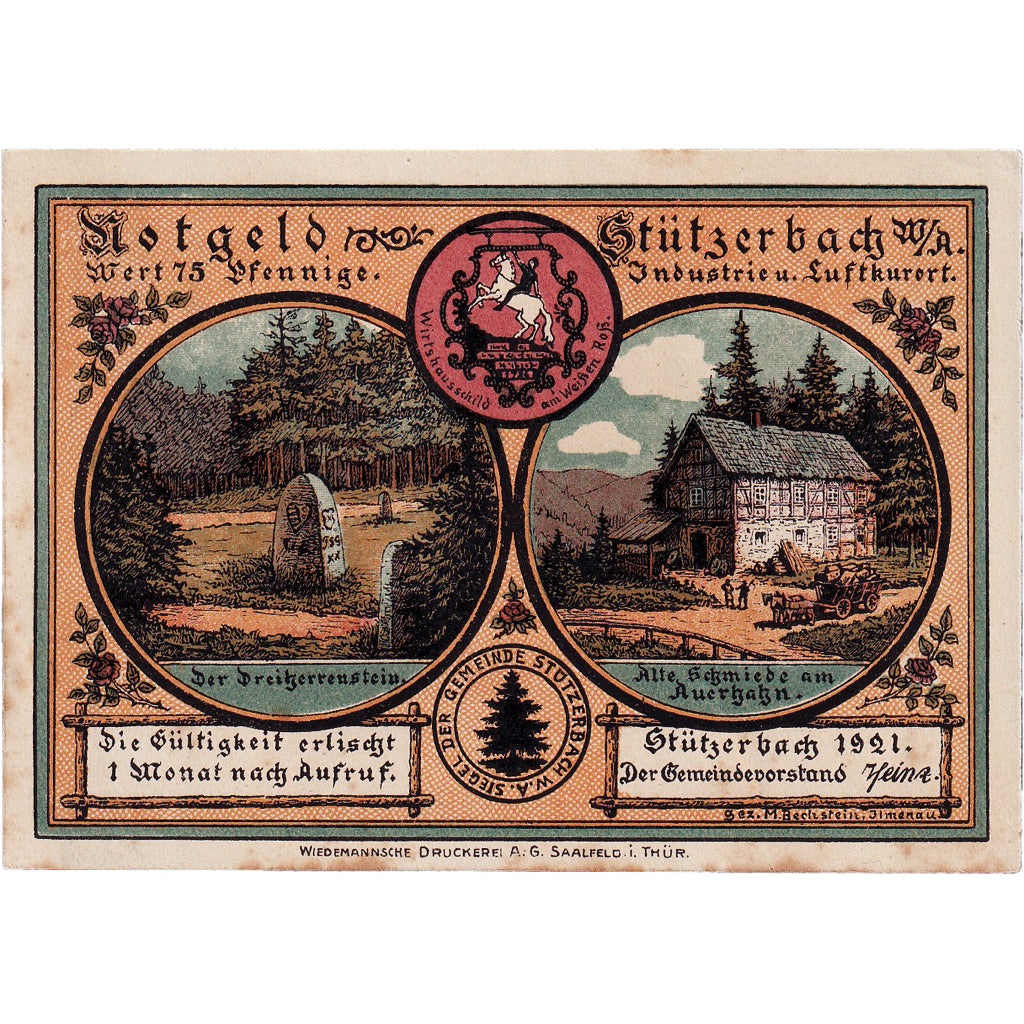 Banconote, Germania, Stützerbach, 75 Pfennig, personnage, 1921, SPL- Mehl:1287.1