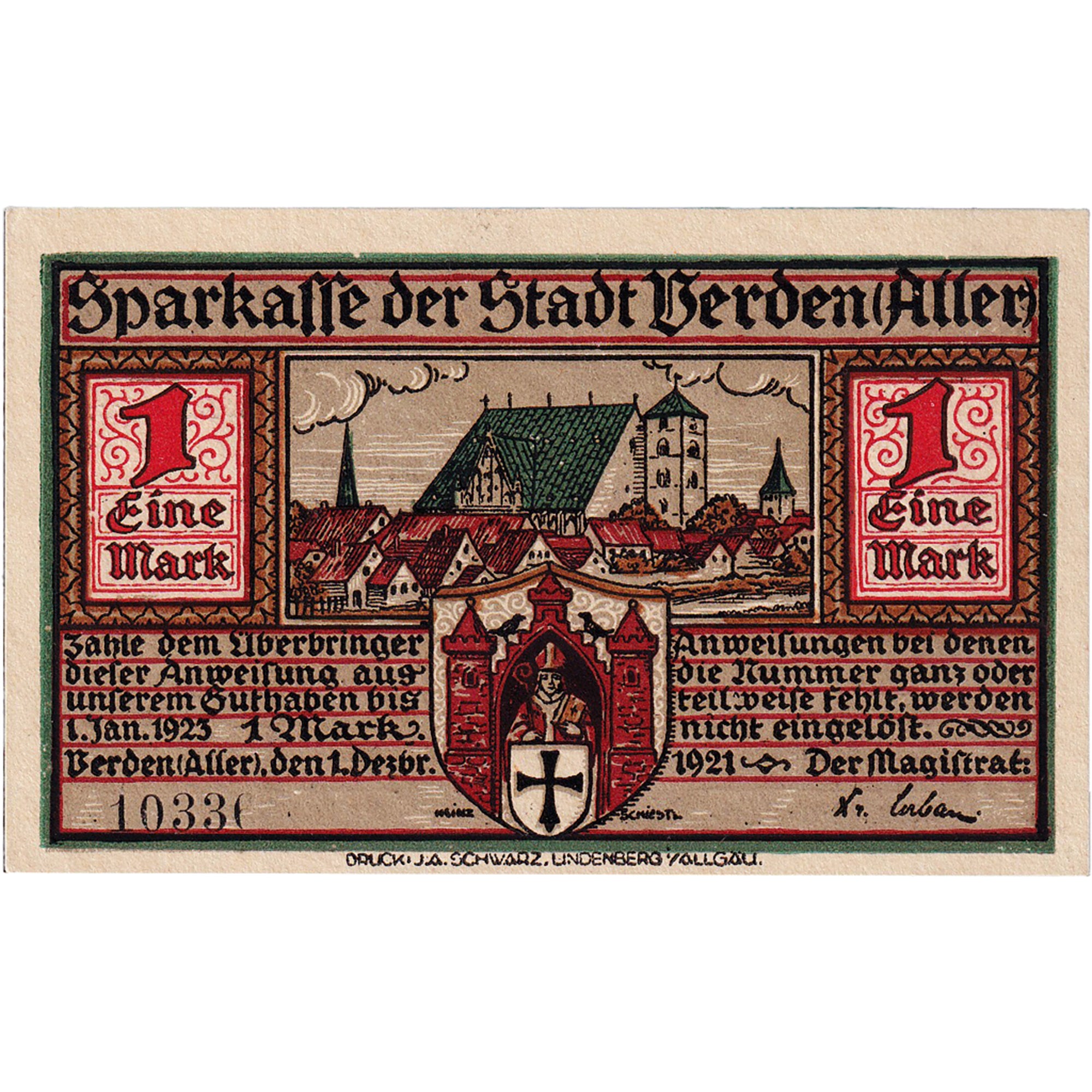 Banknote, Germany, Verden, 1 Mark, personnage 1923-01-01, UNC(63) Mehl:1360.1