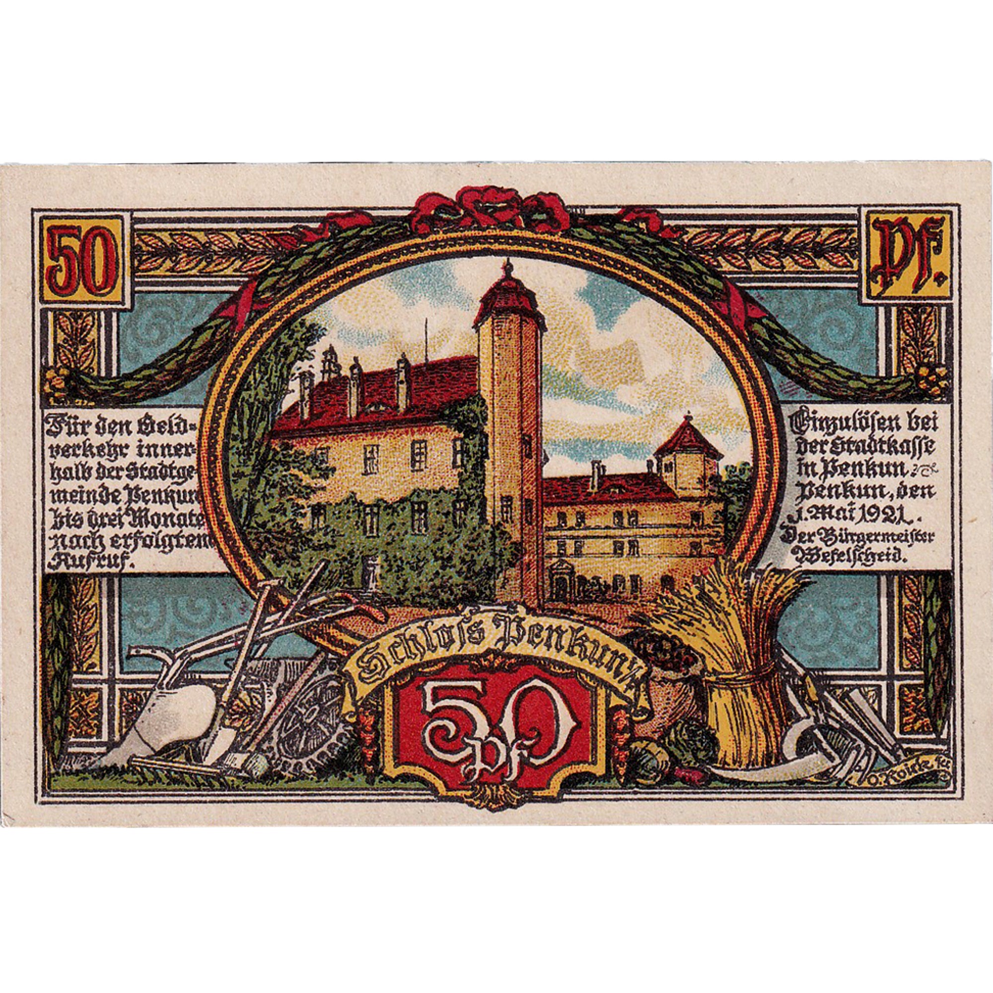 Banknote, Germany, Penkun, 50 Pfennig, château 1921-05-01, UNC(63) Mehl:1054.1