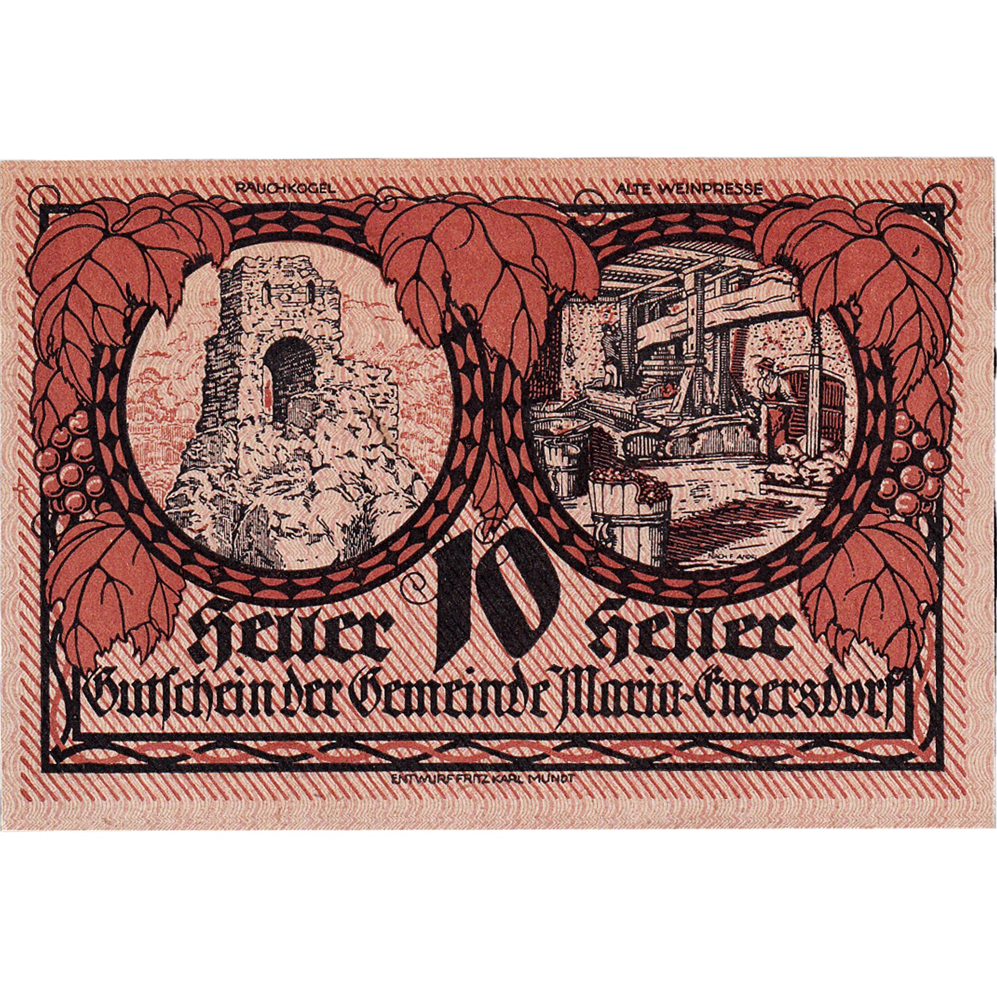 Banconote, Austria, Enzersdorf, 10 Heller, ruine, 1920-12-31, SPL Mehl:FS 582a