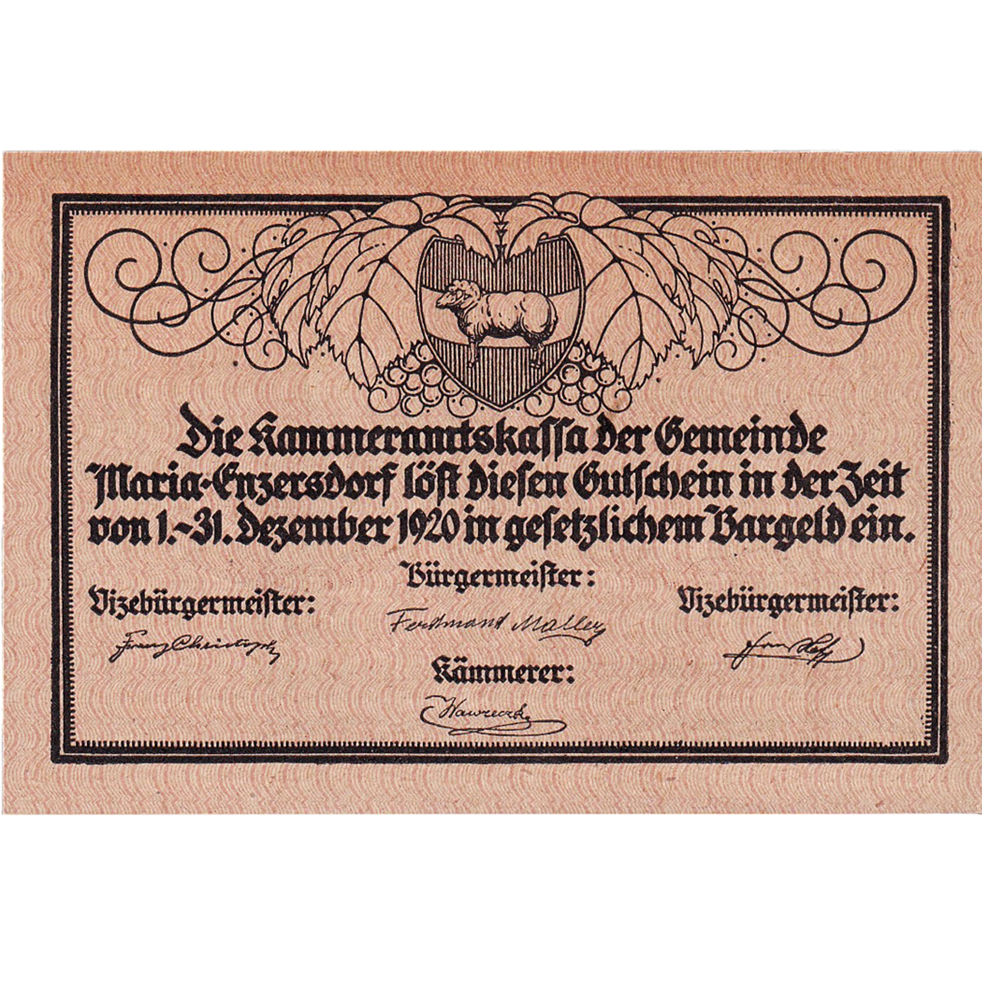 Banconote, Austria, Enzersdorf, 10 Heller, ruine, 1920-12-31, SPL Mehl:FS 582a