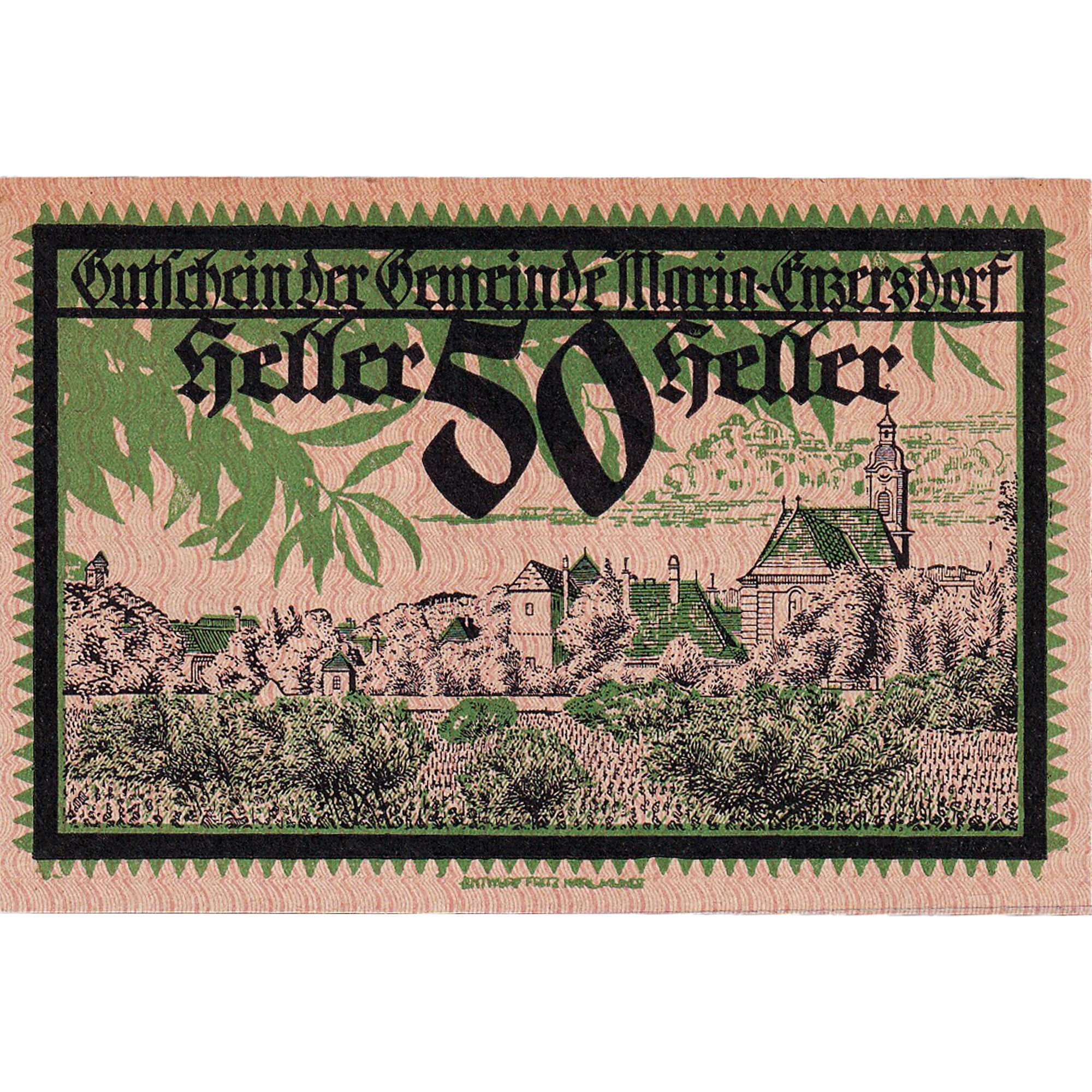 Banconote, Austria, Enzersdorf, 50 Heller, village, 1920 SPL Mehl:FS 582a
