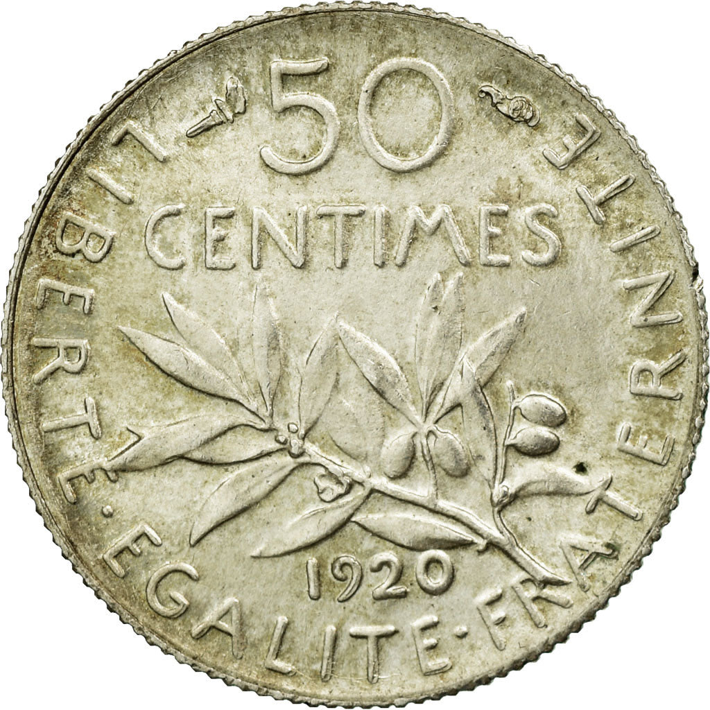 Monnaie, France, Semeuse, 50 Centimes, 1920, SPL, Argent, KM:854, Gadoury:420