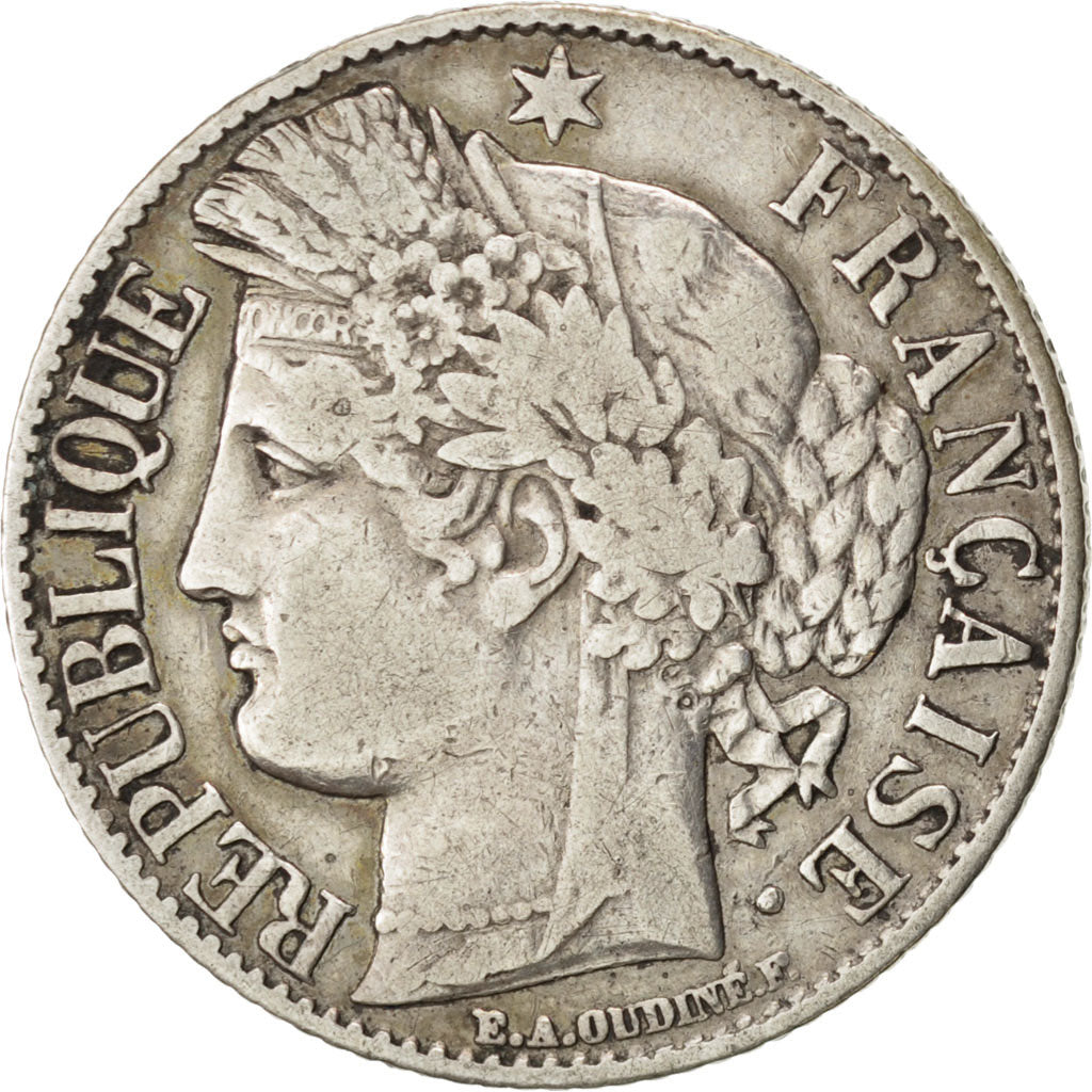 FRANCE, Cérès, Franc, 1887, Paris, KM #822.1, EF(40-45), Silver, 23, Gadoury #..