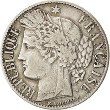 FRANCE, Cérès, Franc, 1887, Paris, KM #822.1, EF(40-45), Silver, 23, Gadoury #..