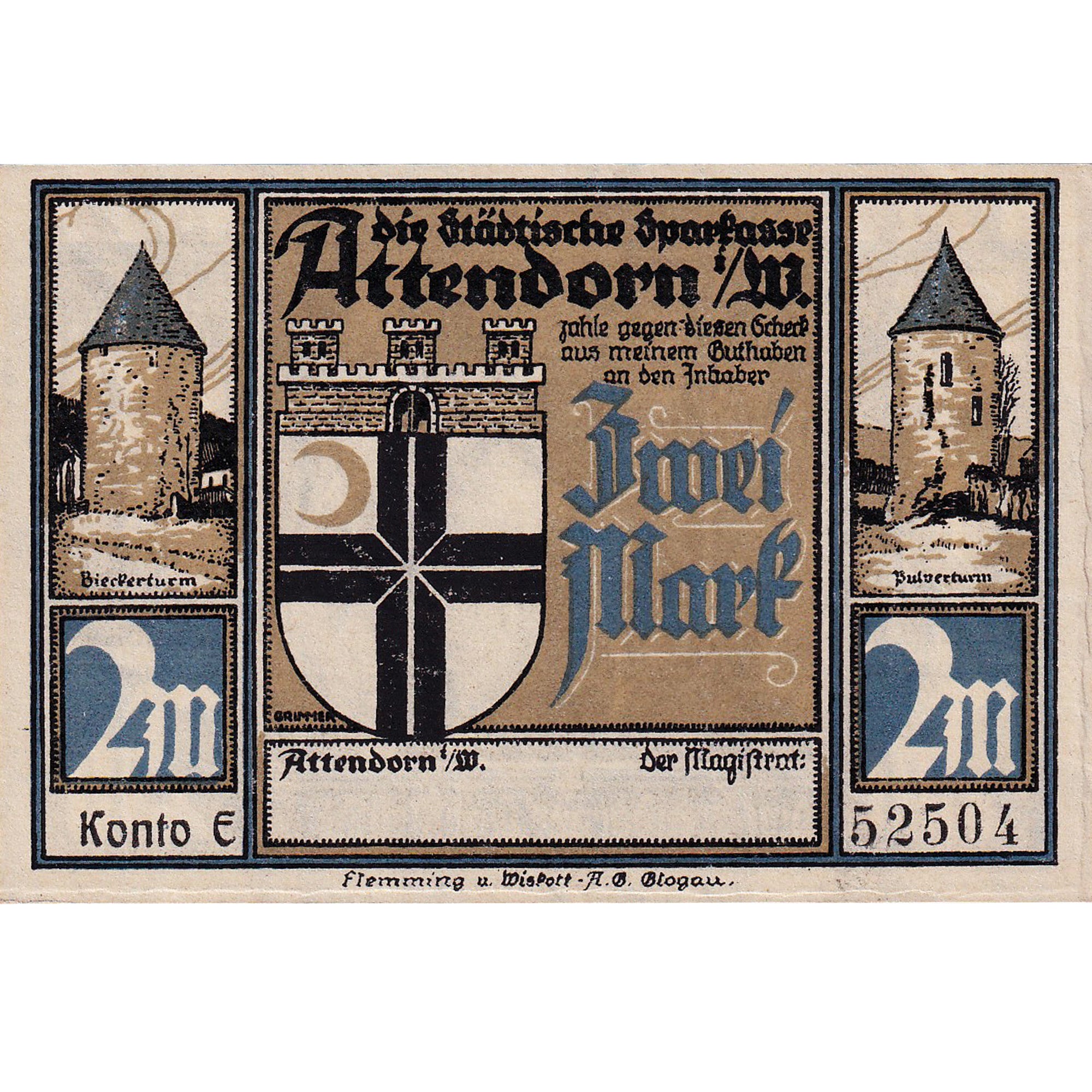 Banknote, Germany, Attendorn, 2 Mark, Grotte, 1922, UNC(63), Mehl:51.1c
