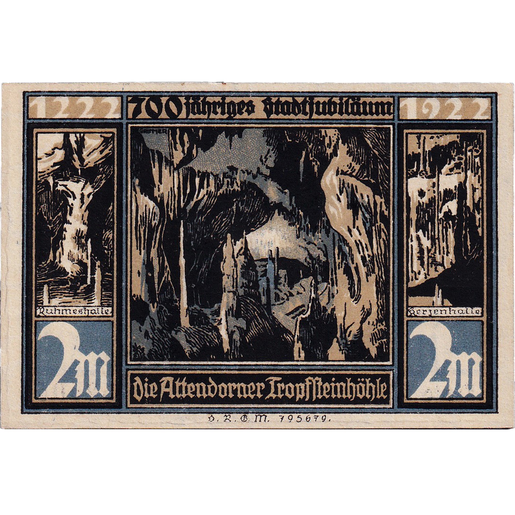 Banknote, Germany, Attendorn, 2 Mark, Grotte, 1922, UNC(63), Mehl:51.1c