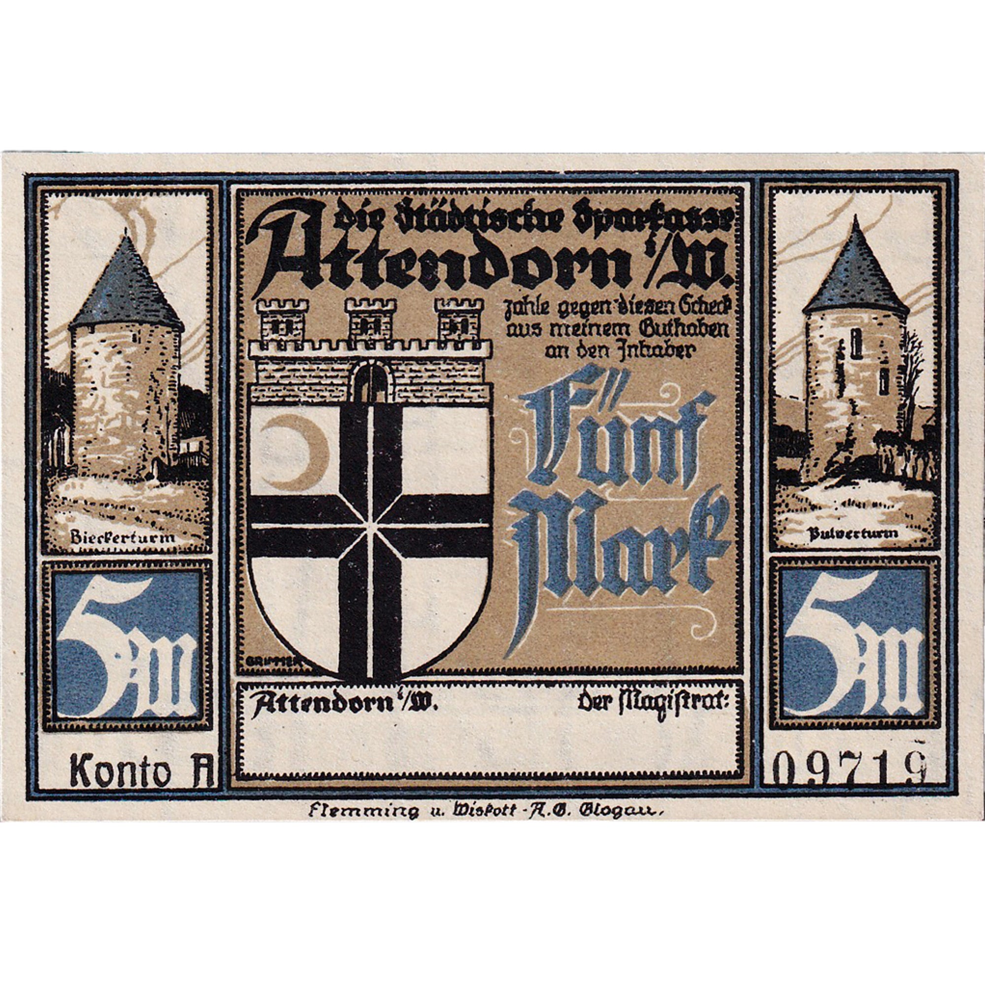 Banknote, Germany, Attendorn, 5 Mark, armée, 1922, UNC(63), Mehl:51.1c