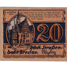 Banconote, Germania, Breslau, 20 Pfennig, personnage, 1922, SPL, Mehl:187.1