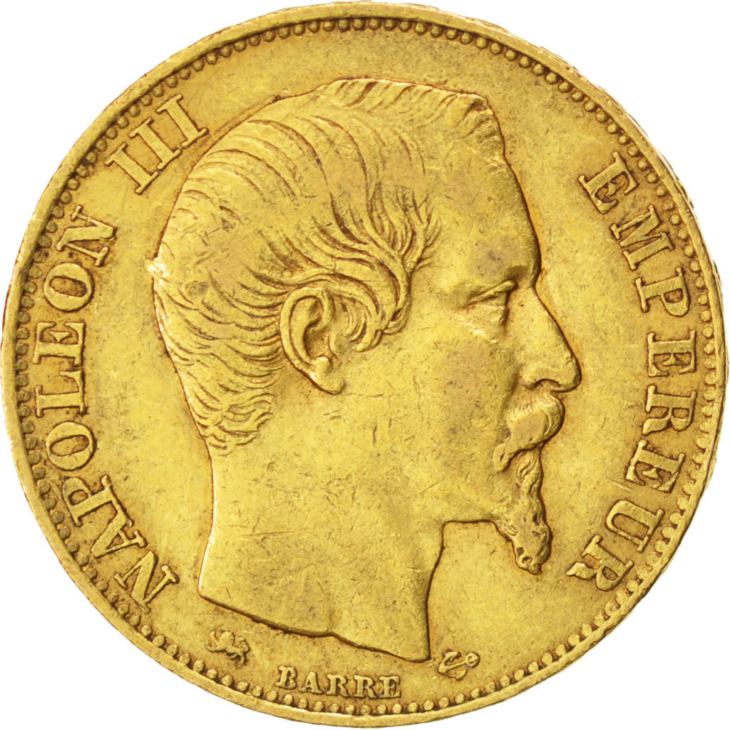 FRANCE, Napoléon III, 20 Francs, 1855, Lyon, KM #781.3, VF(30-35), Gold, Gadoury