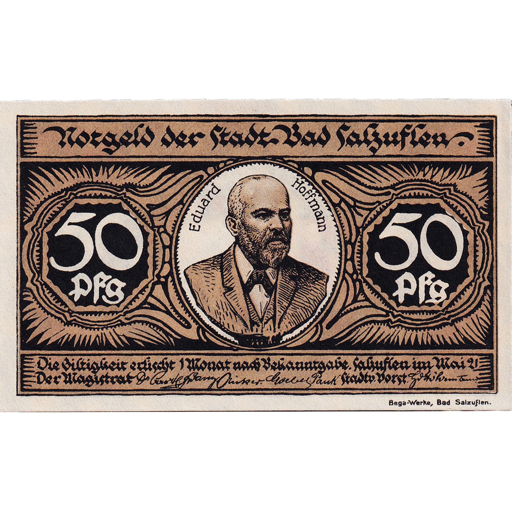 Geldschein, Deutschland, Salzuflen, 50 Pfennig, portrait, 1921, UNZ- Mehl:1159.1