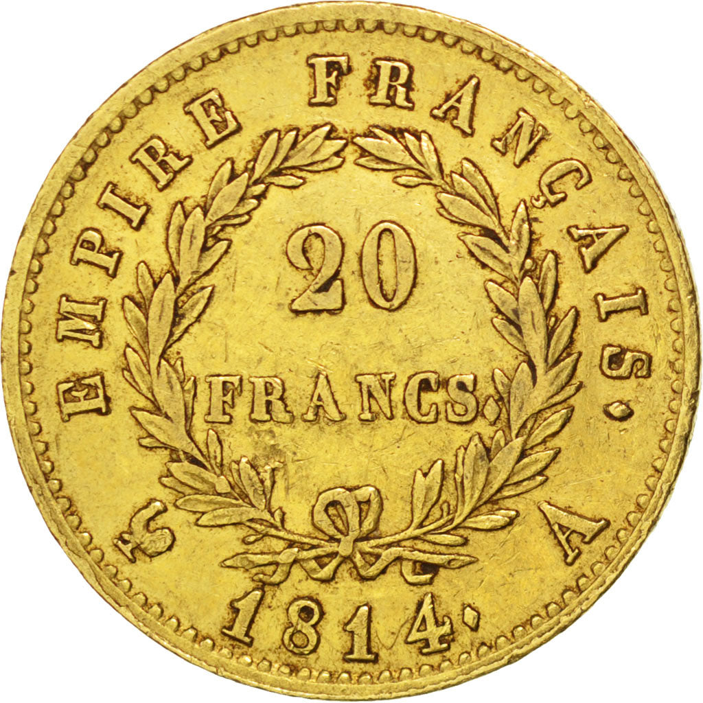 FRANCE, Napoléon I, 20 Francs, 1814, Paris, KM #695.1, EF(40-45), Gold, Gadoury 