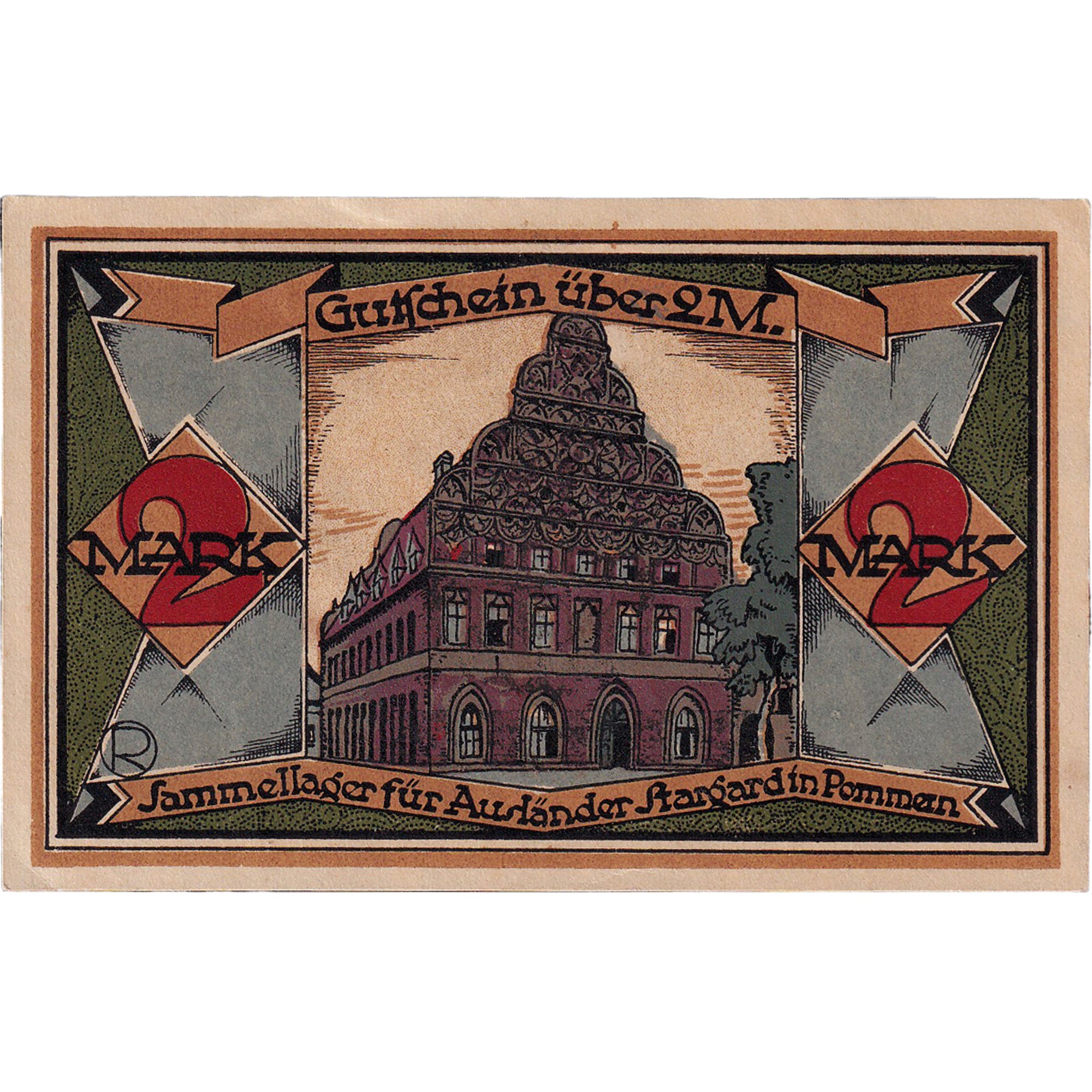 Banknote, Germany, Stargard, 2 Mark, château, 1921 UNC(63) Mehl:1255.1b