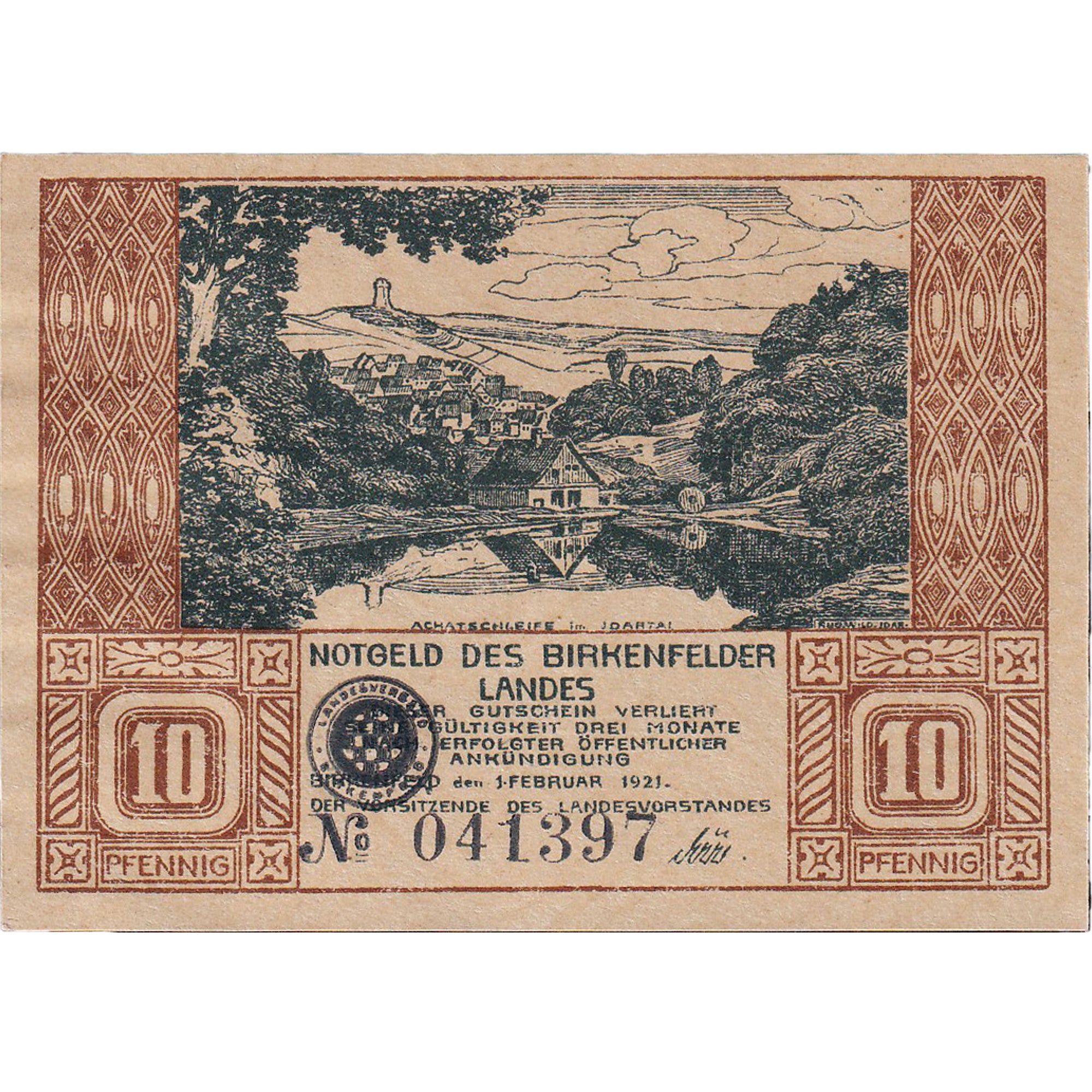 Banknote, Germany, Birkenfeld, 10 Pfennig, paysage, 1921 UNC(63) Mehl:106.1