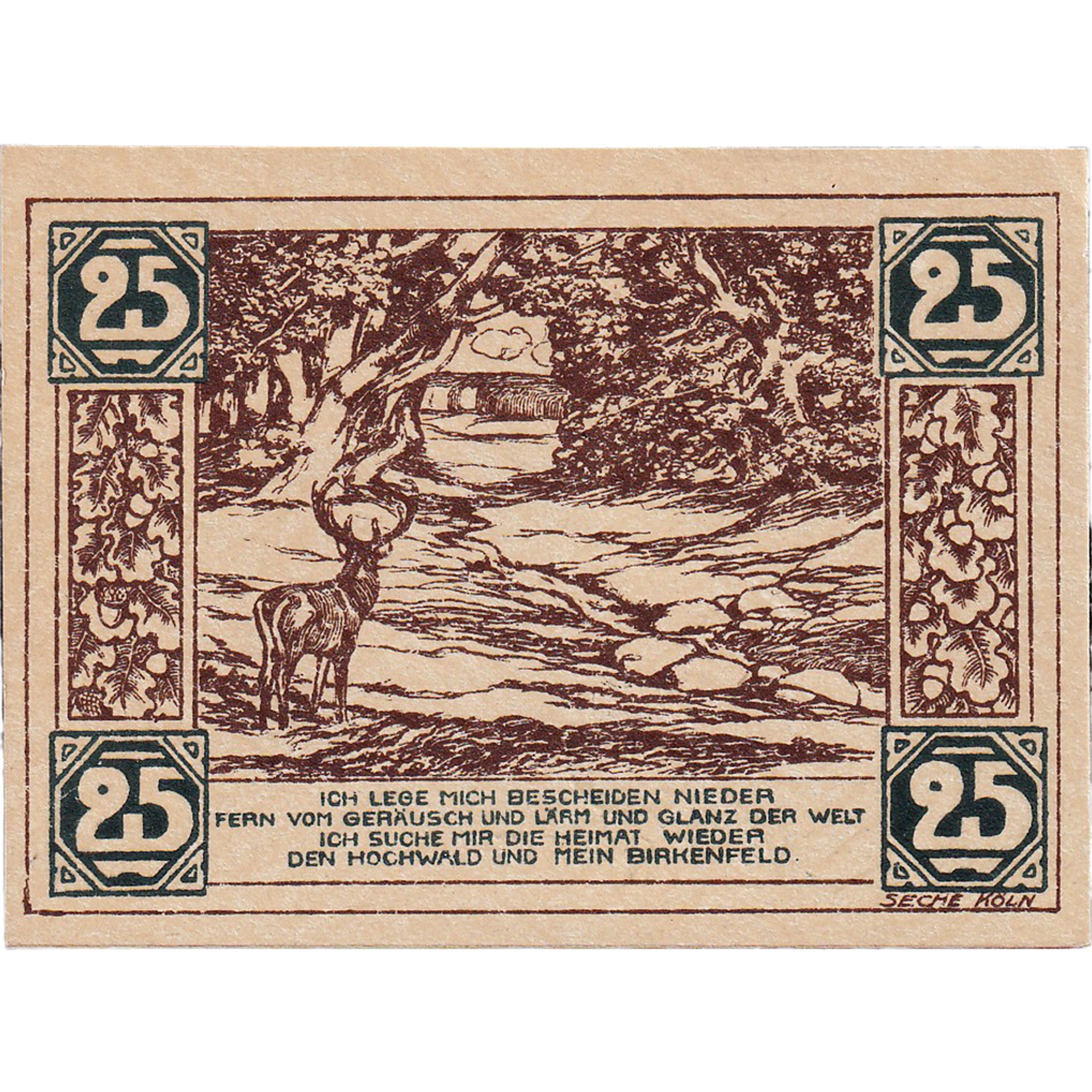 Banknote, Germany, Birkenfeld, 25 Pfennig, village, 1921 UNC(63) Mehl:106.1