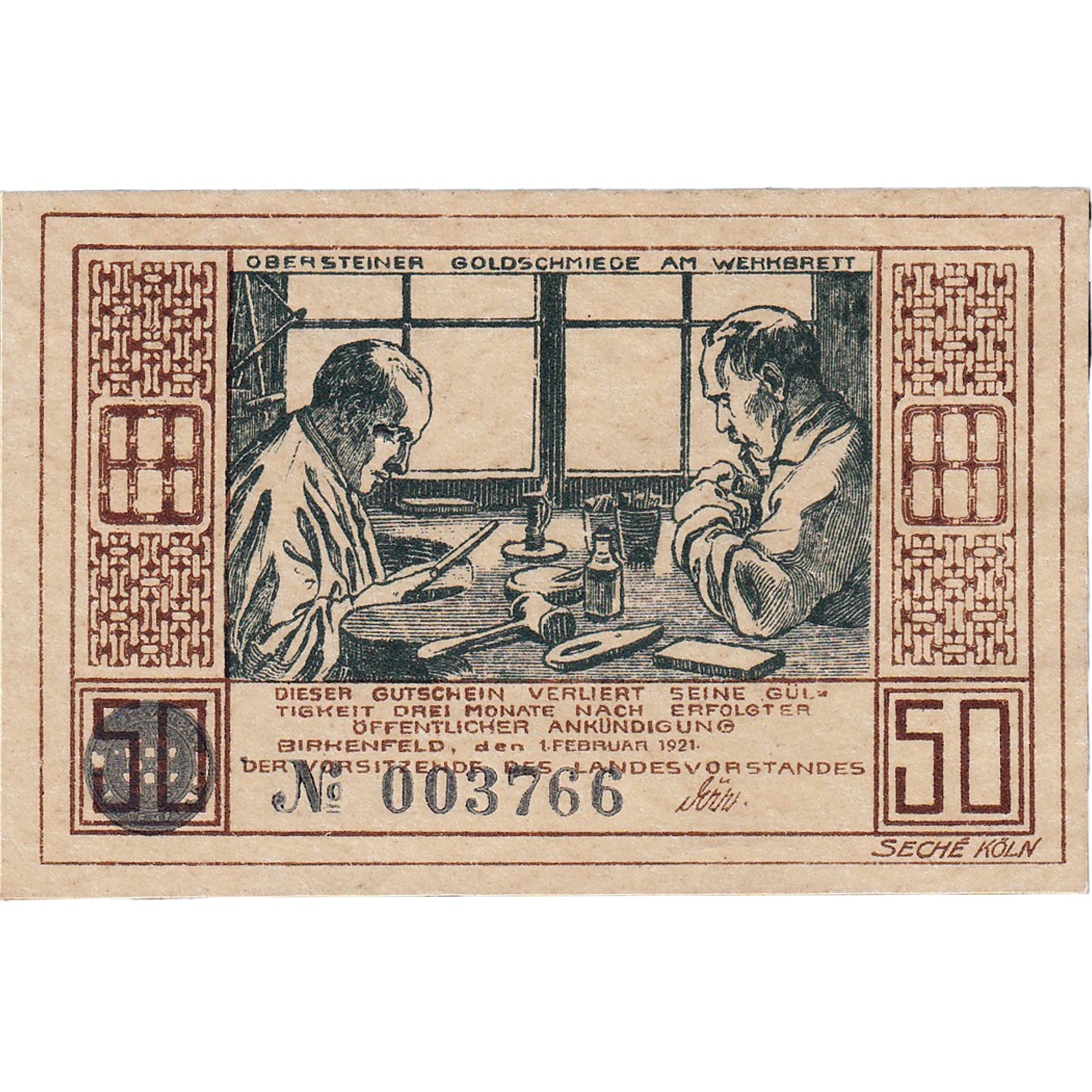 Banknote, Germany, Birkenfeld, 50 Pfennig, personnage, 1921 UNC(63) Mehl:106.1
