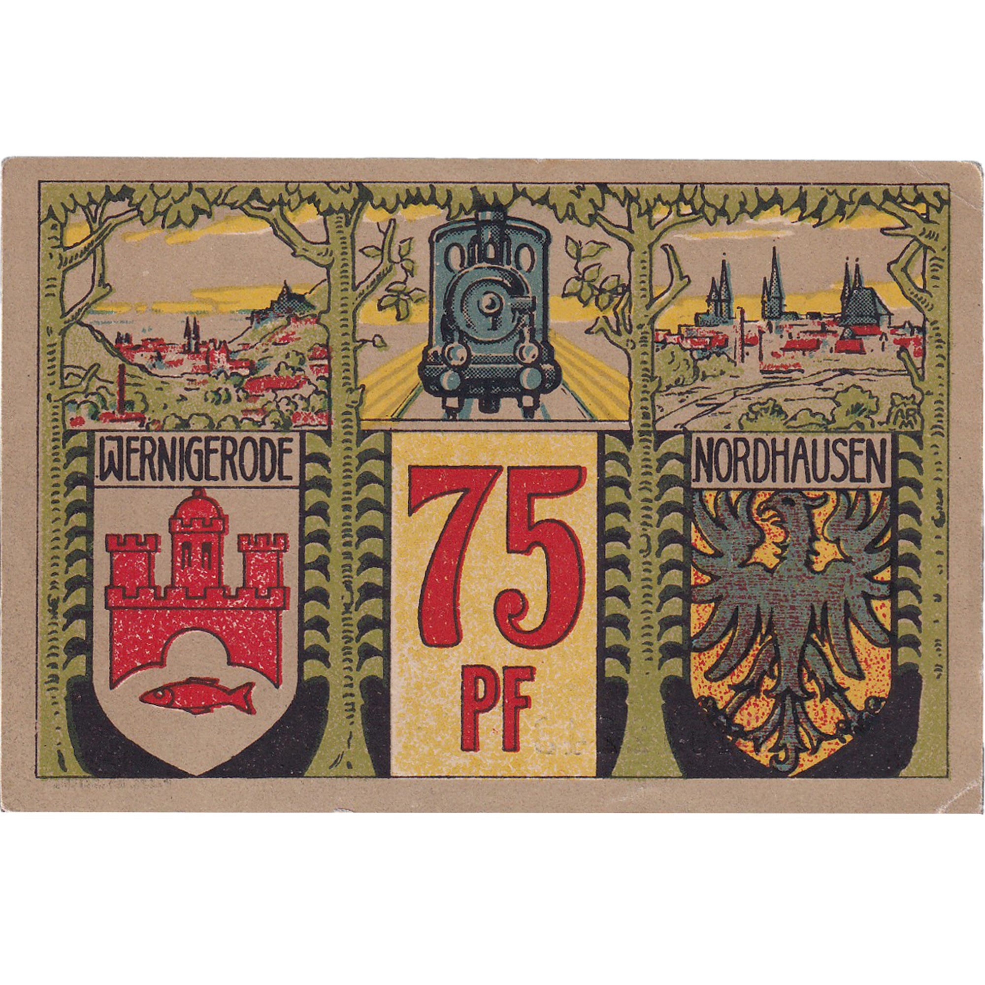 Geldschein, Deutschland, Wernigerode, 75 Pfennig, train 1921 UNZ- Mehl:1406.1