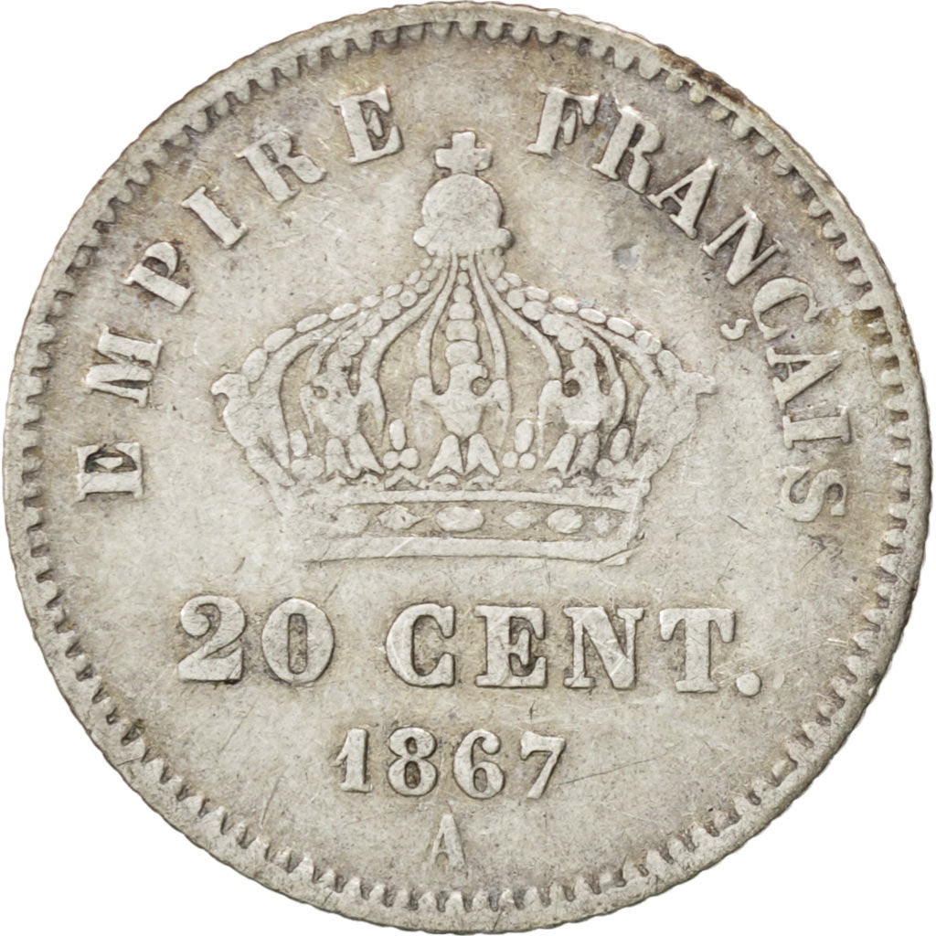 Second Empire, 20 Centimes tête laurée grand module 1867 Paris, KM 808.1