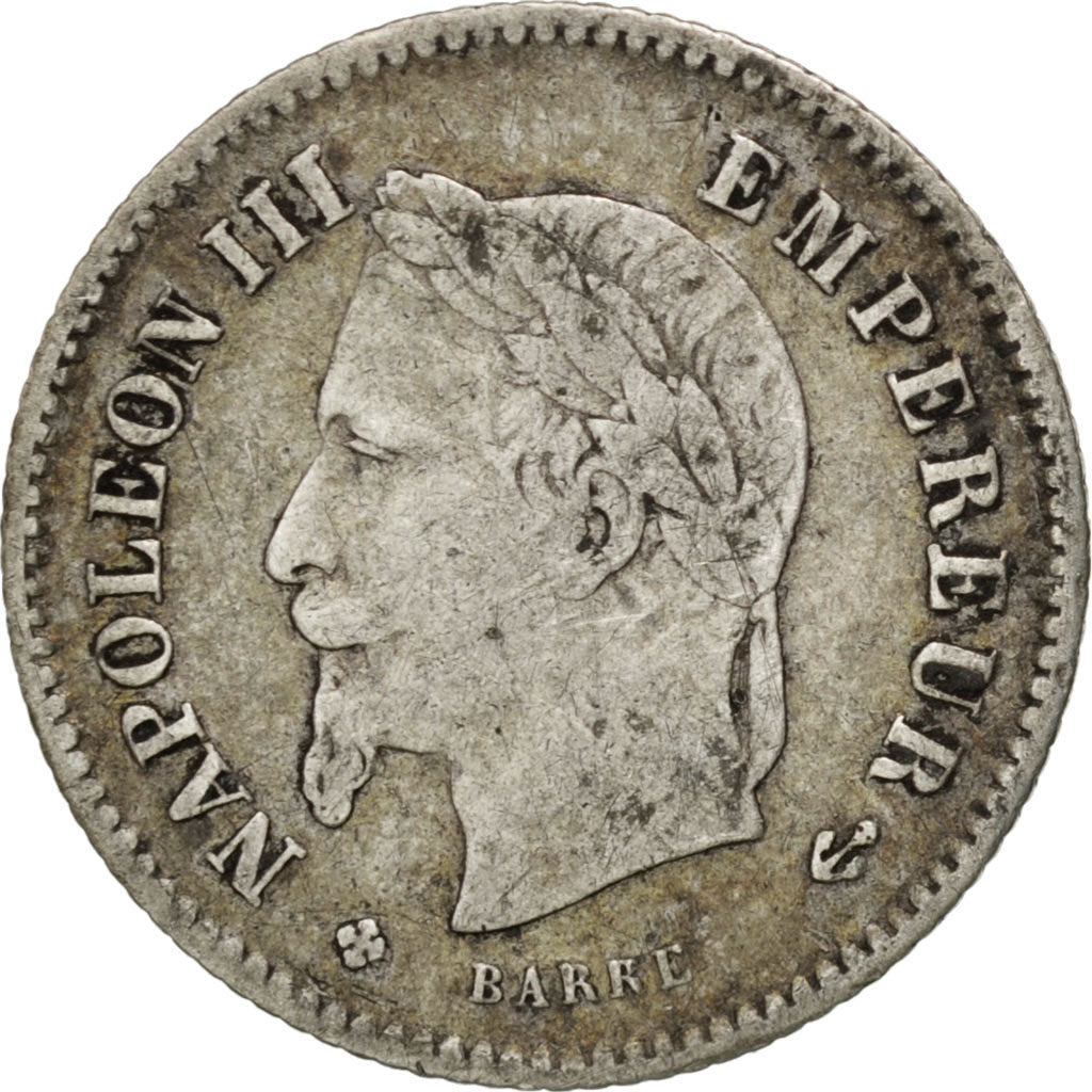 Second Empire, 20 Centimes tête laurée grand module 1867 Strasbourg, KM 808.2