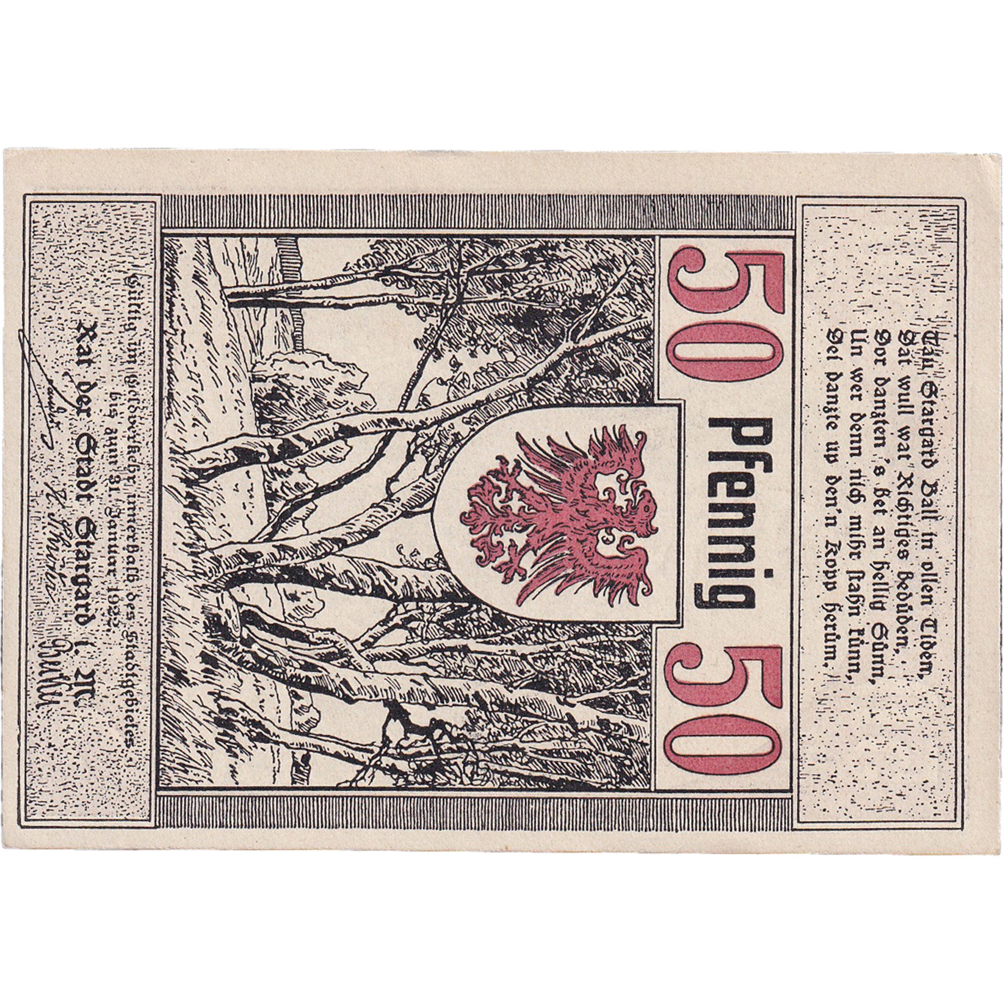 Banknote, Germany, Stargard, 50 Pfennig, Blason, 1922 UNC(63) Mehl:1253.1