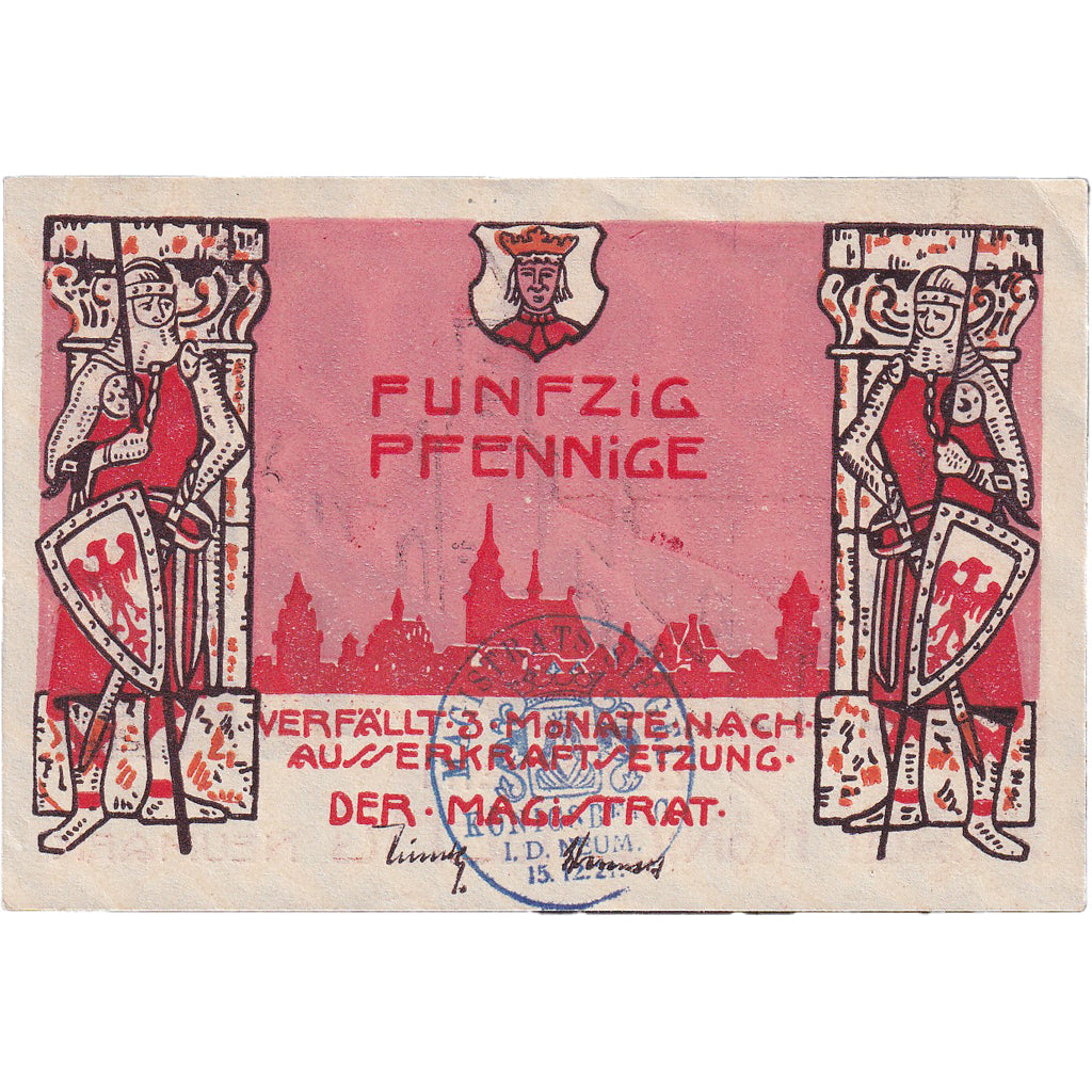 Banknote, Germany, Konigsberg, 50 Pfennig, chevalier, 1922, UNC(63), Mehl:722.1a