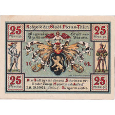 Billet, Allemagne, Plaue Thür., 25 Pfennig, Blason, 1921 SPL Mehl:1062.1