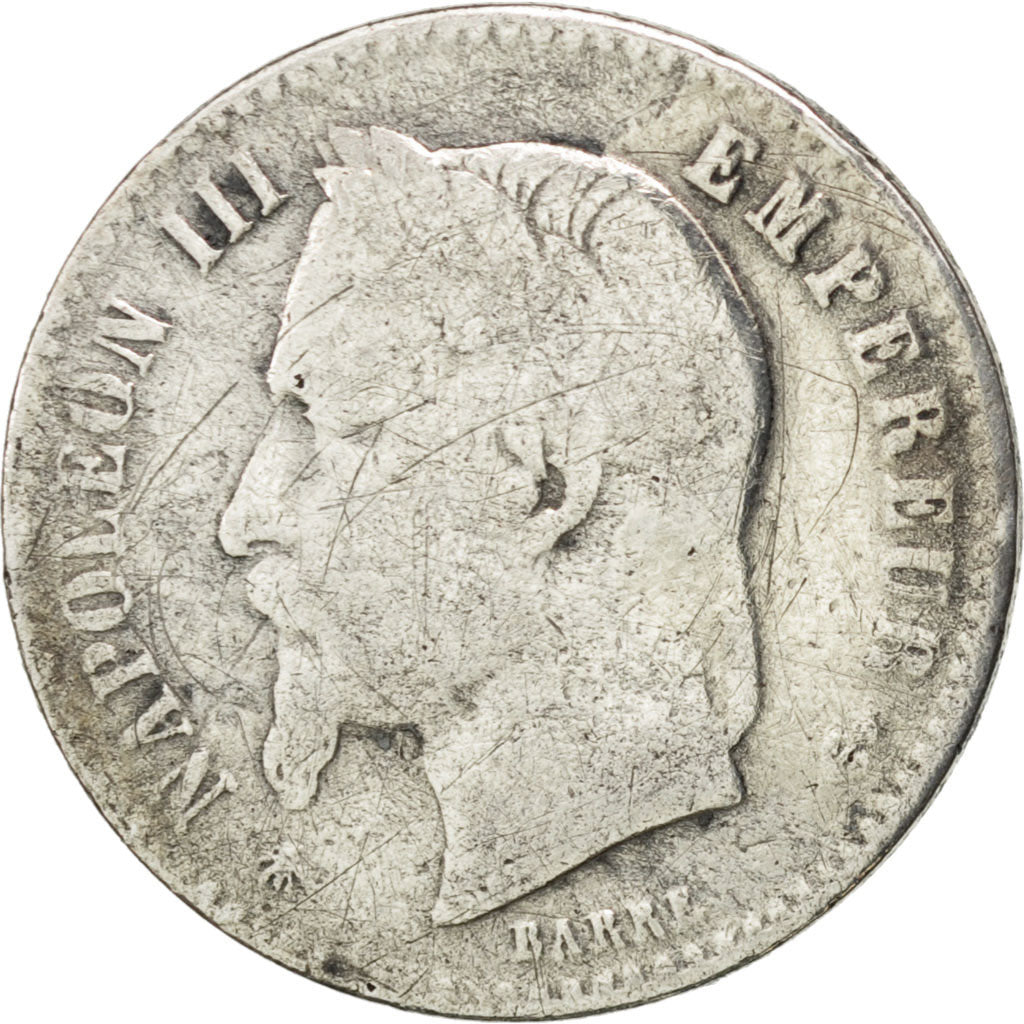 FRANCE, Napoléon III, 50 Centimes, 1865, Paris, KM #814.1, VG(8-10), Silver, 18,