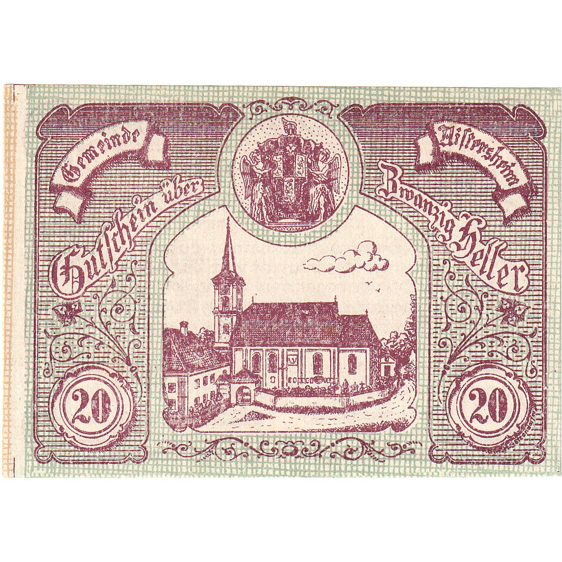 Geldschein, Österreich, Aistersheim, 20 Heller, Eglise, 1921 UNZ- Mehl:FS 15a