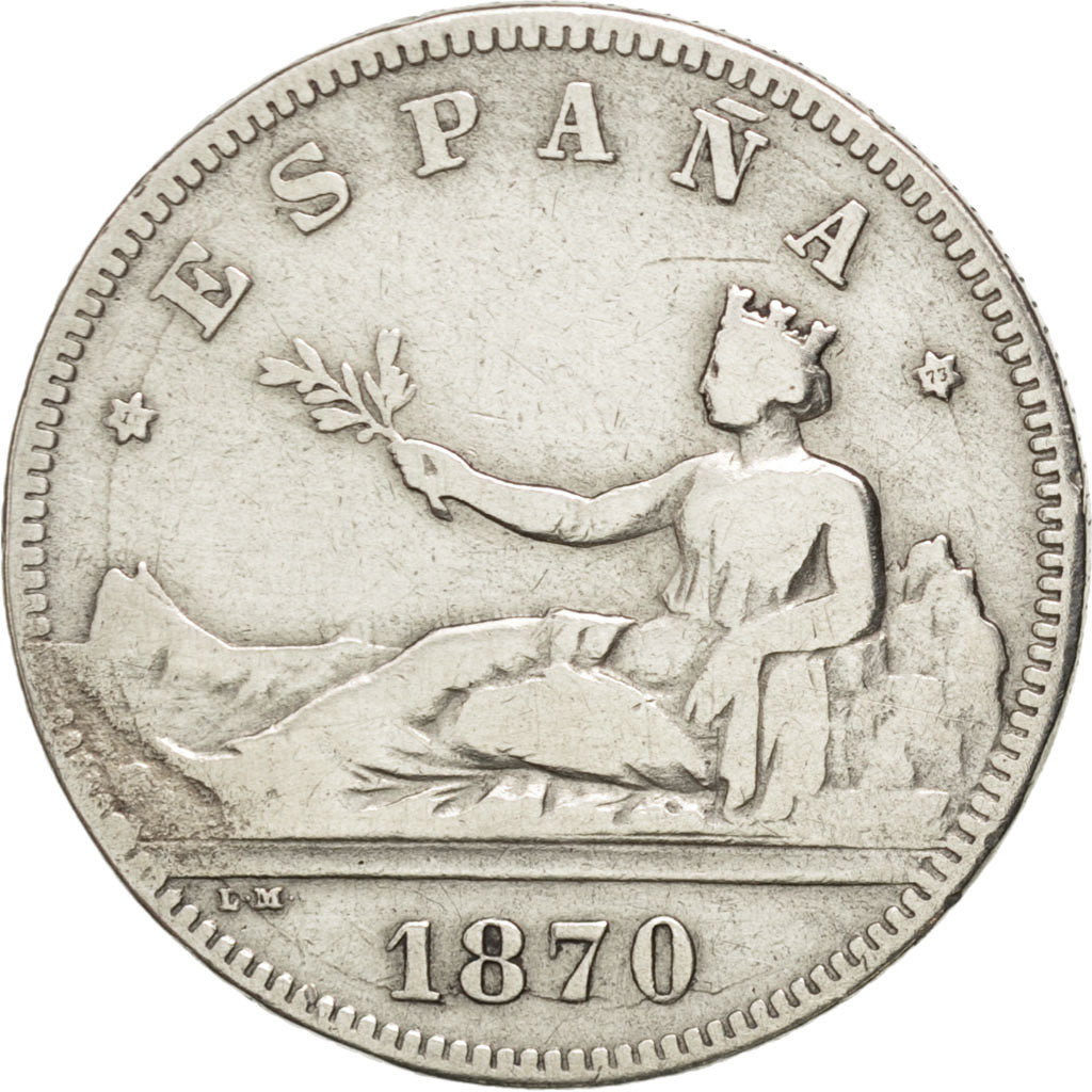 Espagne, Gouvernement Provisoire, 2 Pesetas 1870 (73) Madrid, KM 654