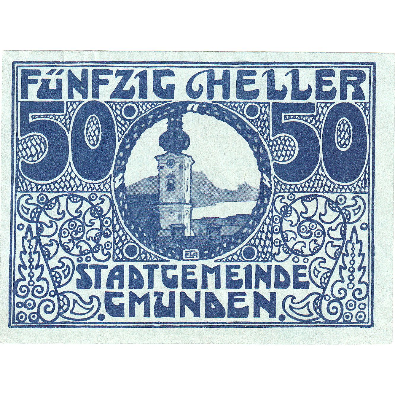 Geldschein, Österreich, Gmunden, 50 Heller, Eglise, 1920, UNZ- Mehl:FS 240IIb