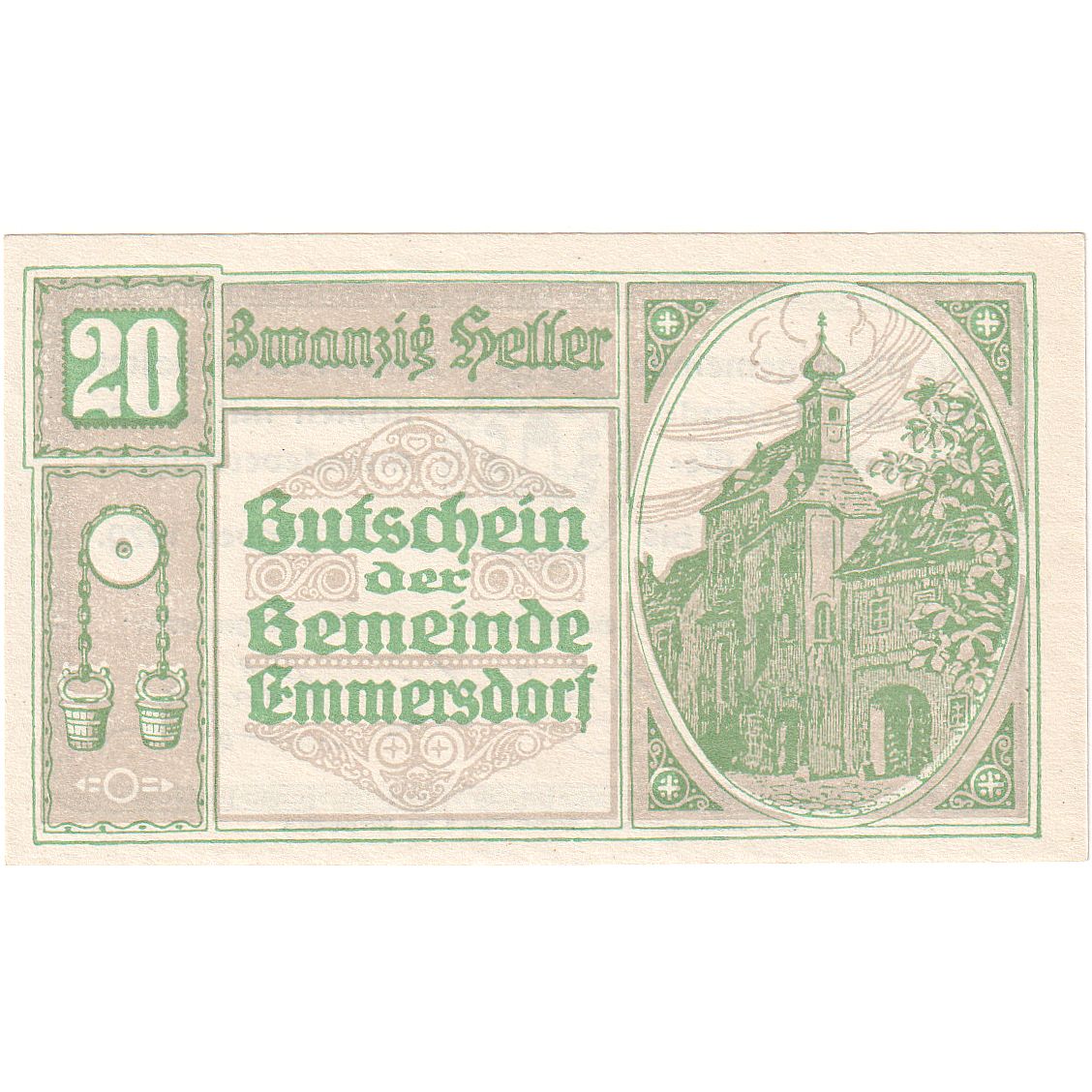 Banknote, Austria, Emmersdorf, 20 Heller, Eglise, 1920 UNC(63) Mehl:FS 171a