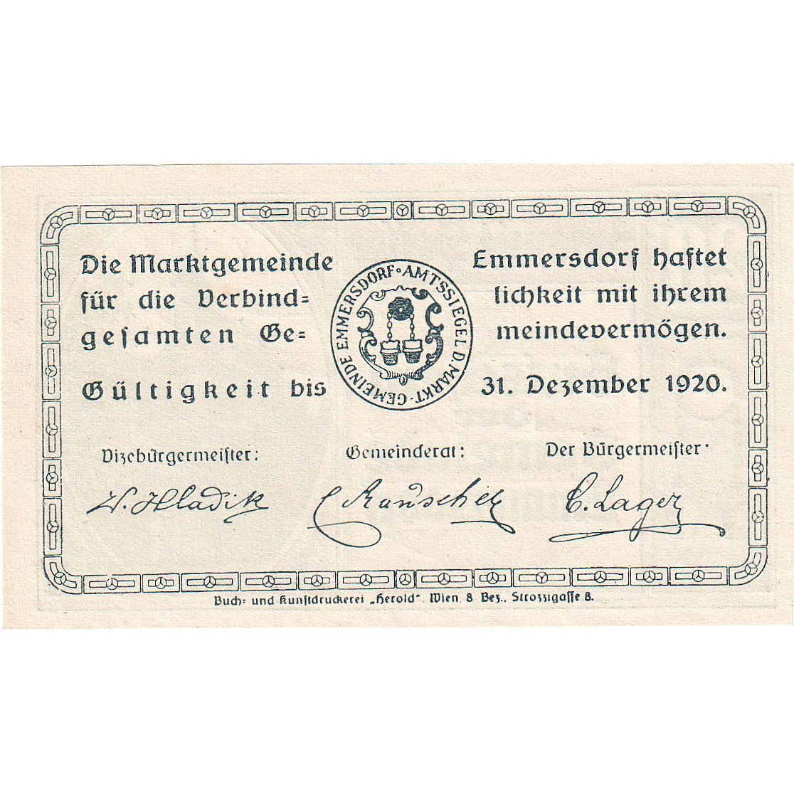 Banknote, Austria, Emmersdorf, 20 Heller, Eglise, 1920 UNC(63) Mehl:FS 171a