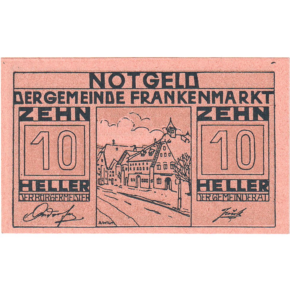 Geldschein, Österreich, Frankenmarkt, 10 Heller, rue, 1921 UNZ- Mehl:FS 209d