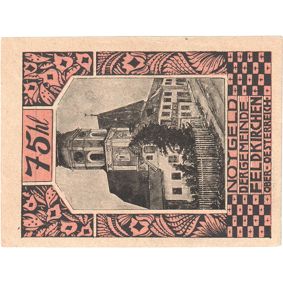 Biljet, Oostenrijk, Feldkirchen, 75 Heller, Eglise 1921-03-15, SPL Mehl:FS 196a