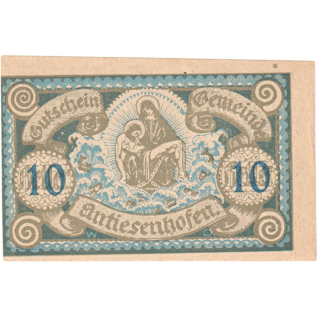 Billet, Autriche, Antiesenhofen, 10 Heller, Eglise, 1920, SPL, Mehl:FS 47