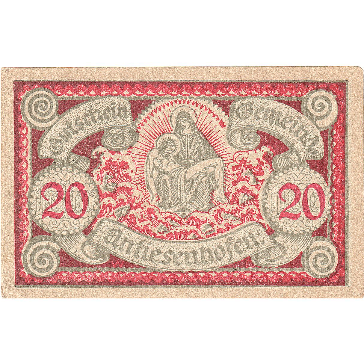 Billete, Austria, Antiesenhofen, 20 Heller, Eglise, 1920, SC, Mehl:FS 47