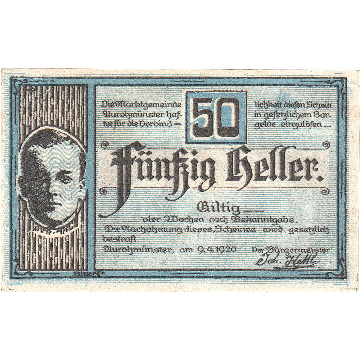Banconote, Austria, Aurolzmunster, 50 Heller, château 1920-04-09 SPL Mehl:FS 69a