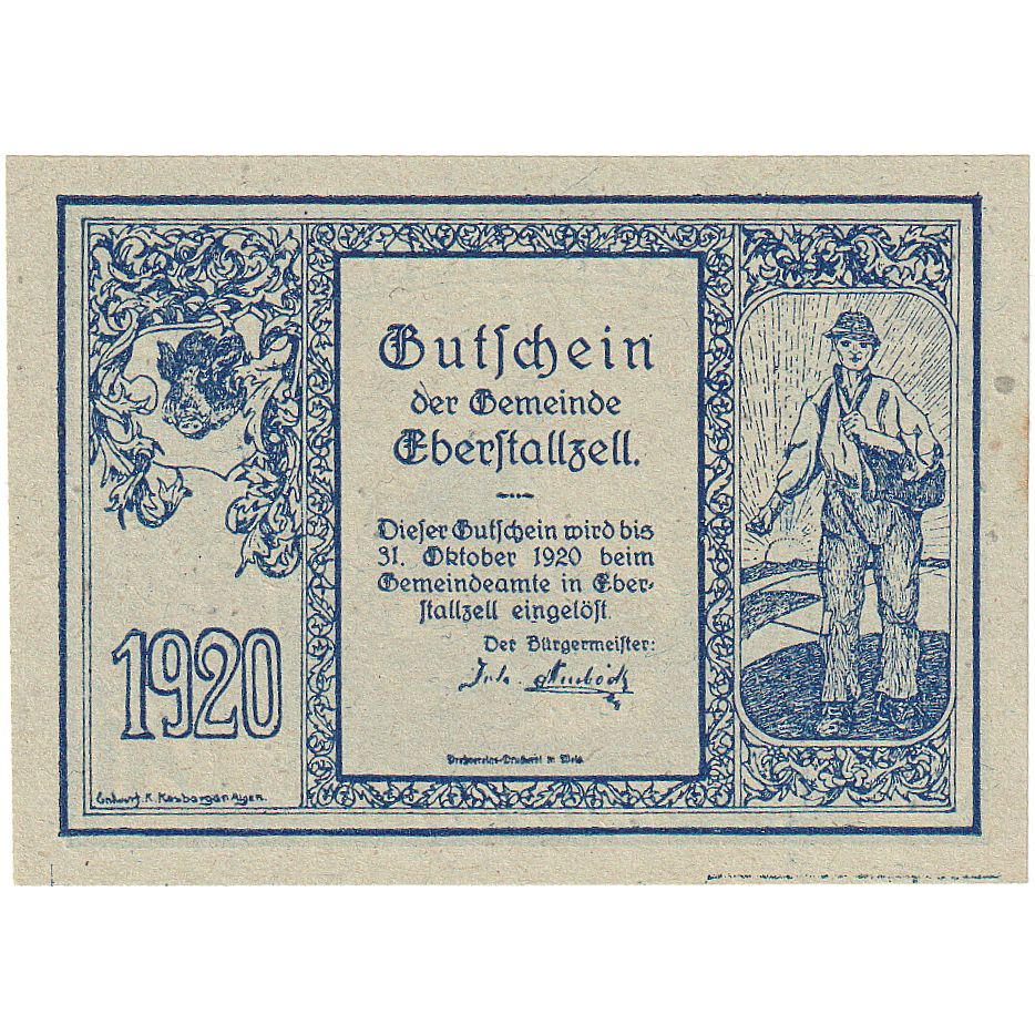 Billet, Autriche, Eberstallzell, 20 Heller, Eglise 1920-10-30, SPL Mehl:FS 146