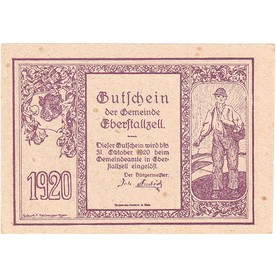 Banconote, Austria, Eberstallzell, 50 Heller, armée 1920-10-30, SPL- Mehl:FS 146