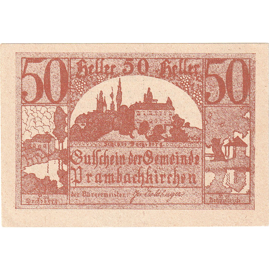 Banknote, Austria Prambachkirchen 50 Heller, Eglise, 1920, UNC(63) Mehl:FS 779a