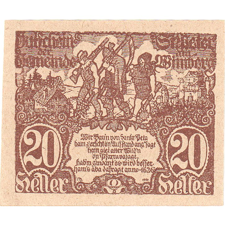 Banknote Austria St Peter am Wimberg 20 Heller, aigle, 1921 UNC(63) Mehl:FS 926