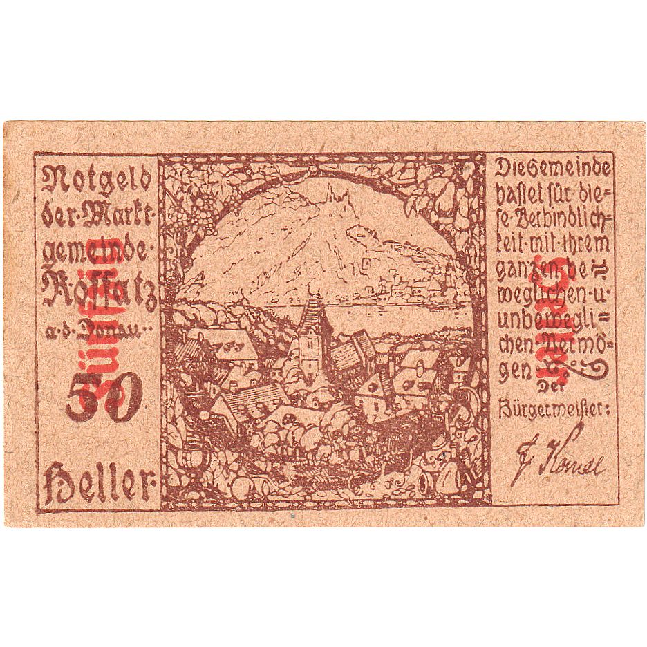 Biljet, Oostenrijk, Rossatz, 50 Heller, village 1920-12-31, SPL, Mehl:FS 848a