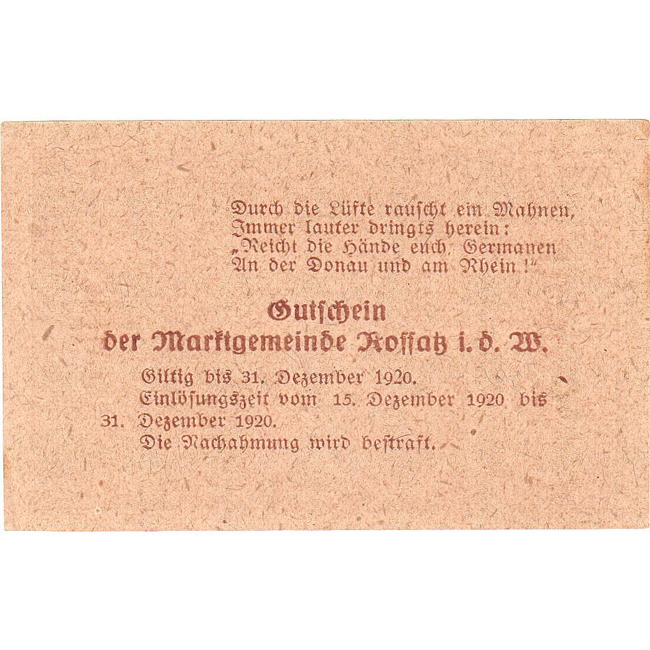 Biljet, Oostenrijk, Rossatz, 50 Heller, village 1920-12-31, SPL, Mehl:FS 848a
