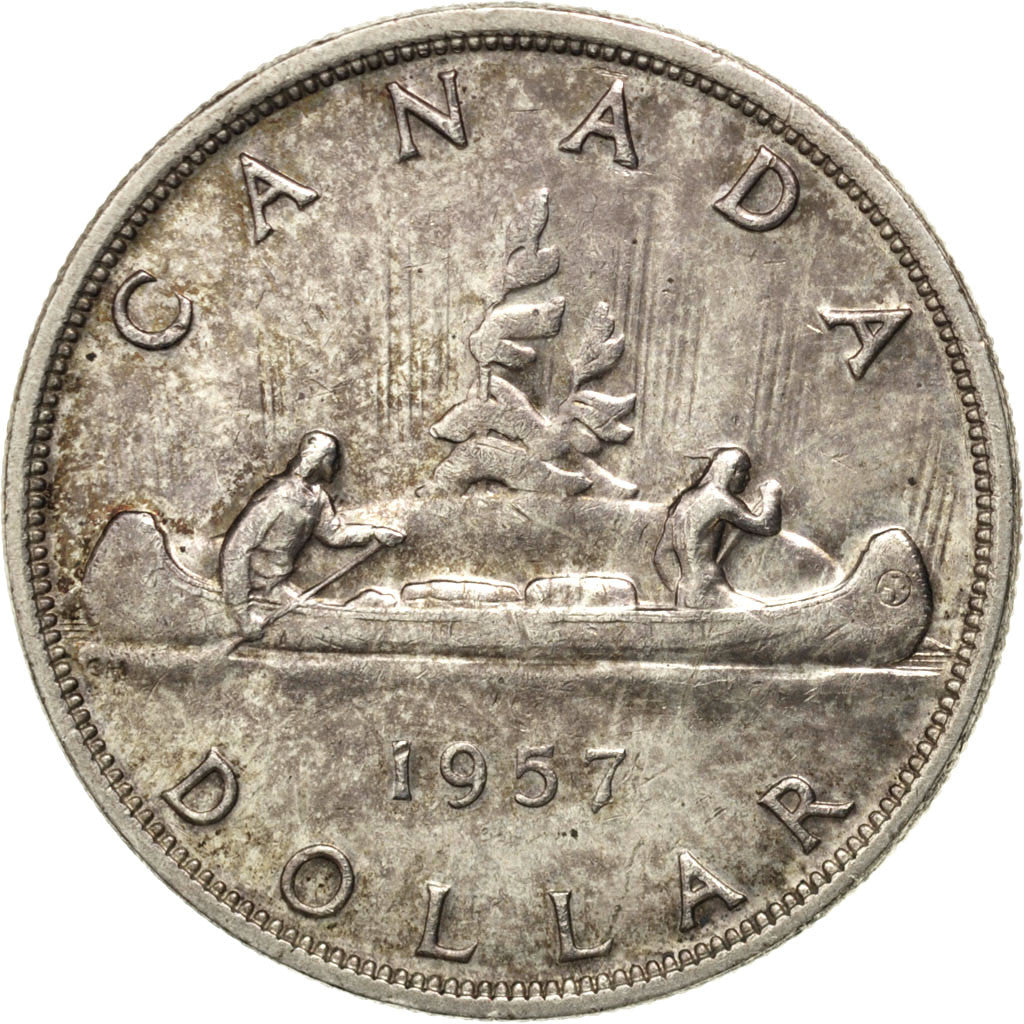 CANADA, Dollar, 1957, Royal Canadian Mint, KM #54, AU(55-58), Silver, 36, 23.57