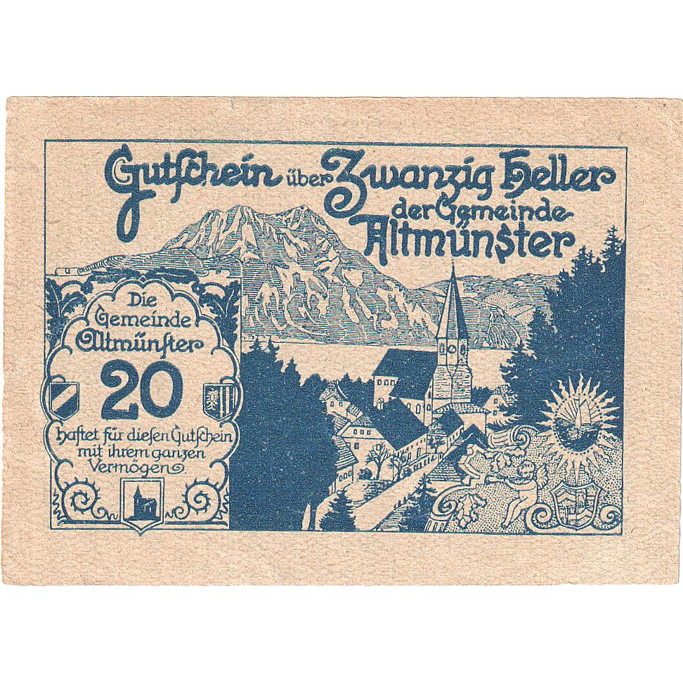 Banknote, Austria, Altmünster, 20 Heller, Eglise, 1920 UNC(63) Mehl:FS 34a